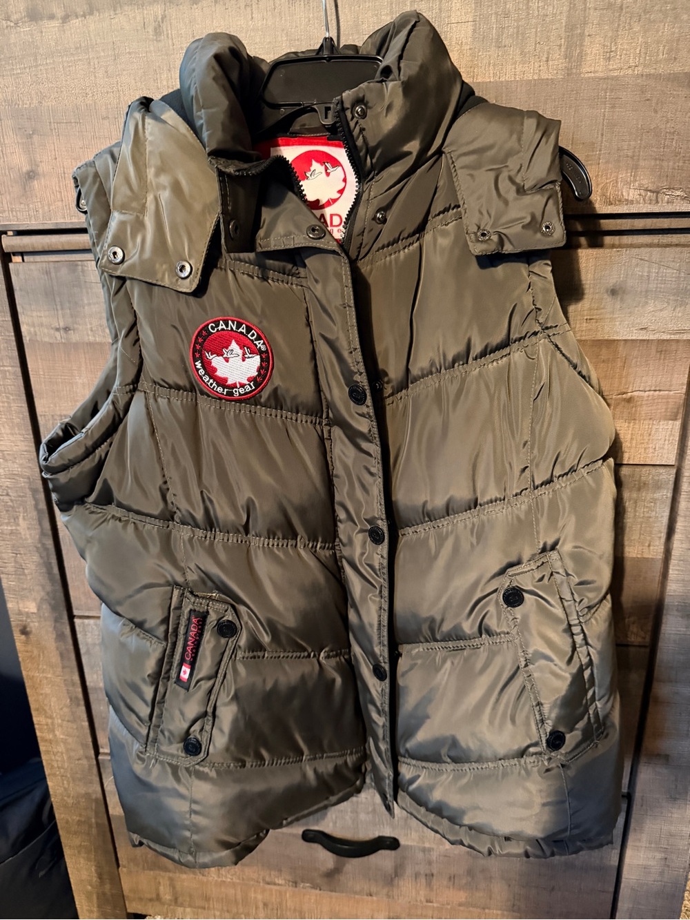 Ladies Olive Puffer Vest - Hooded Sleeveless Jacket